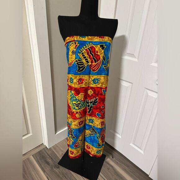 Boho Tribal Wrap Sarong Skirt Oceanic Fish Print best fit Size Small - Medium - Picture 2 of 4